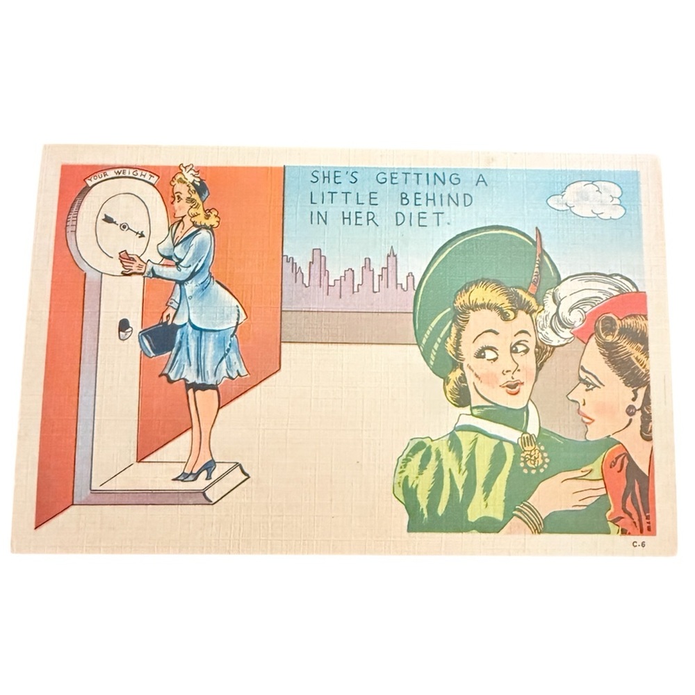 Vintage Original 1940’s Unused Linen Humor Postcard, Kitchy Ephemera